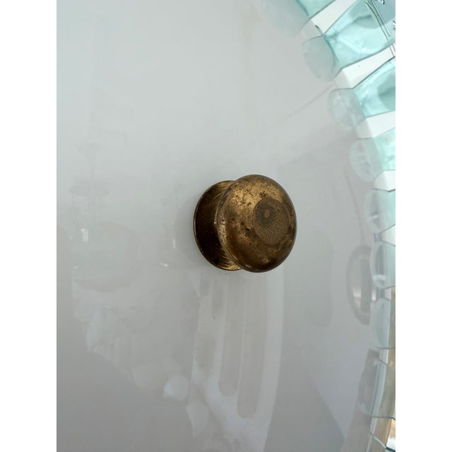 Rare Mid-Century Modern wall light lamp sconce pannel or flush mount, painted lacquered metal, mirror and baby blue glass...