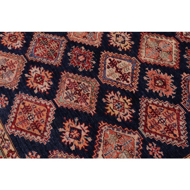 Boho Chic Tribal Super Kazak Blue/Beige Wool Rug - 8'1'' X 9'4'' For Sale - Image 4 of 10