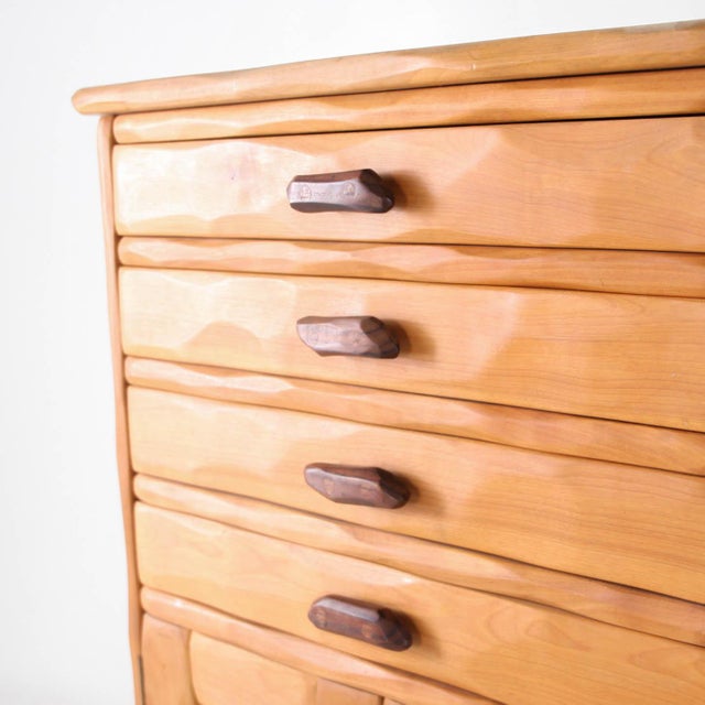 Brutalist Small Carved Wood Chest of Drawers, 1980s For Sale - Image 3 of 18