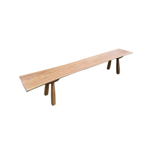 Minimalist Solid Teak Wood Bench With Sculptural Tapered Legs For Sale - Image 4 of 6
