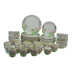 Late 20th Century 50 Piece Mary Ann Baker "Tulip Garden" Porcelain Dinner Service & Tea / Coffee Set