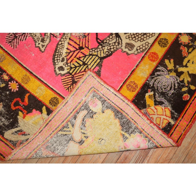 Zabihi Collection Bright Pink Antique Worn Flamingo Pictorial Khotan Rug - 5'10" x 10' For Sale - Image 11 of 12