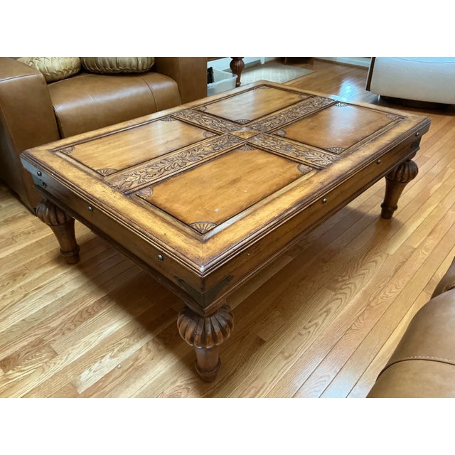 Vintage Indonesian Hand-Carved Wood Coffee Table With Floral Cross Motif For Sale - Image 4 of 11