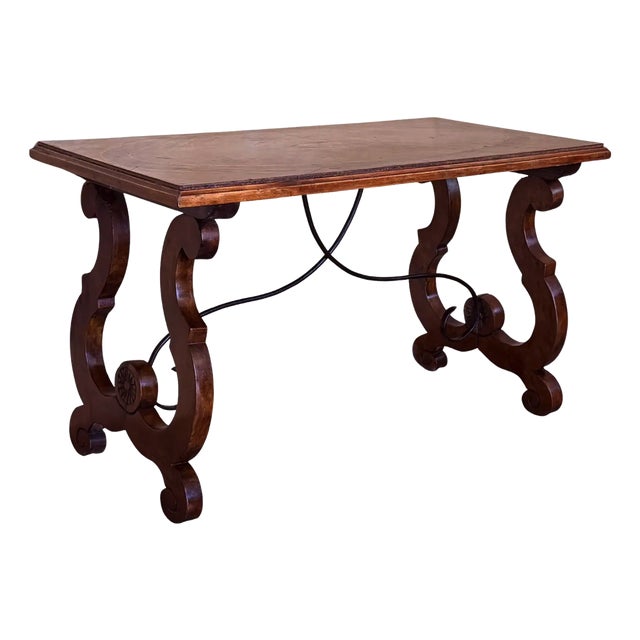 Spanish Rectangular Coffee Table with Lyre Legs and Marquetry Top, 1910 For Sale