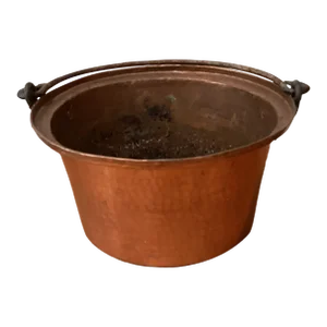 Antique Hammered Cooper Kettle Cauldron With Hand Forged Iron Handles