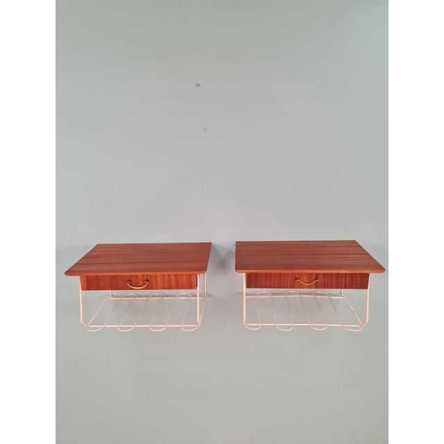 Brown Scandinavian String Hanging Telephone Table/ Shelf/ Bedside Table/ Nightstand from Mahagoni, 1960s, Set of 2 For Sale - Image 8 of 13