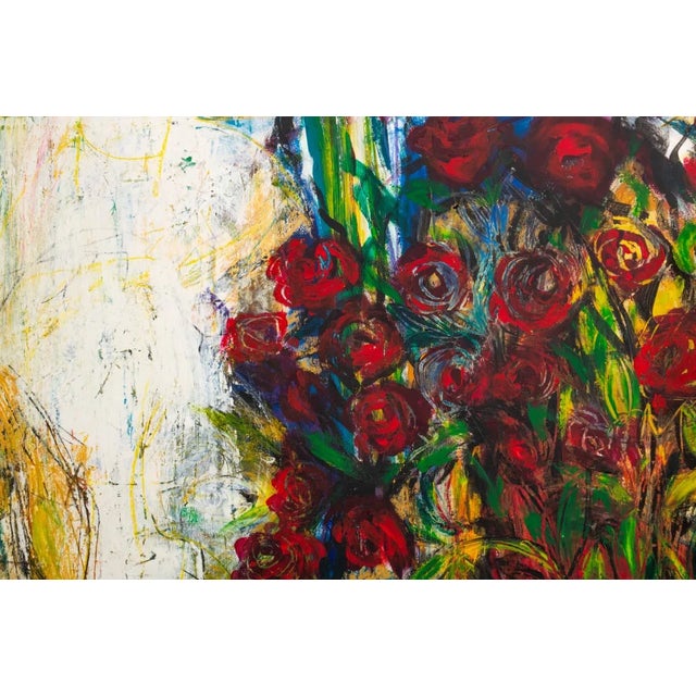 Large Late 20th Century Abstract Expressionist Still Life Painting – Vase With Roses & Fruit, Signed For Sale In Philadelphia - Image 6 of 11