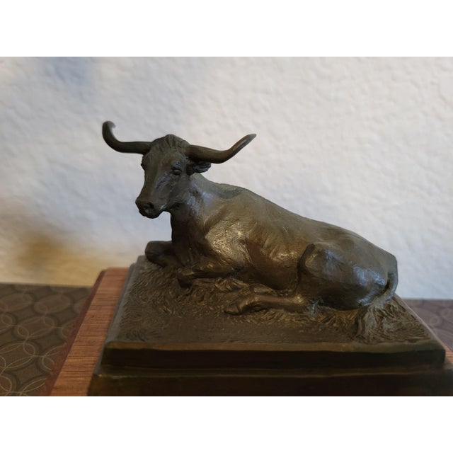 Signed Bronze “Range Baron” Longhorn Sculpture on Wood Base For Sale - Image 10 of 12