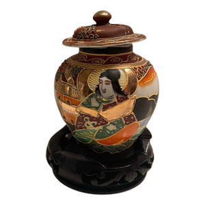 Miniature Hand-Painted Moriage Satsuma Jar, Made in Japan, Stamped