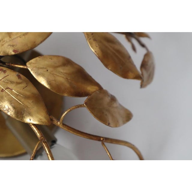Hollywood Regency Gilt Flush Mount with Branches and Leaves, 1970s For Sale - Image 16 of 17