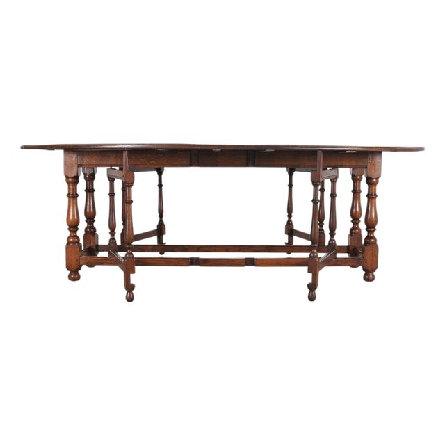English Georgian Style Oak Drop-Leaf Wake Dining Table 7.5 Ft For Sale