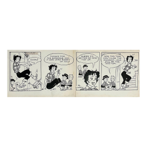 Jerry Walter & Linda WalterRare 1950s Original Syndicated Ink Drawing Cartoon Strip Susie Q Smith Comic Art, c. 1954