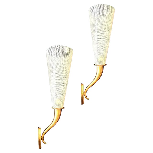 Reticello Sconces or Wall Lights from Venini, 1940, Set of 2 For Sale