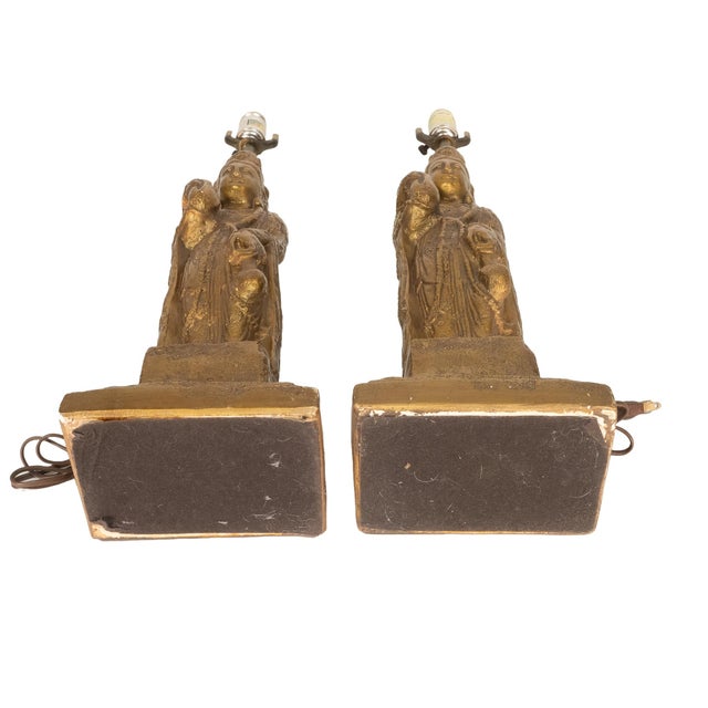 1960s Westwood Tony Paul Hollywood Regency Quan Yin Buddha Lamp Gold Gilt - A Pair For Sale - Image 9 of 12
