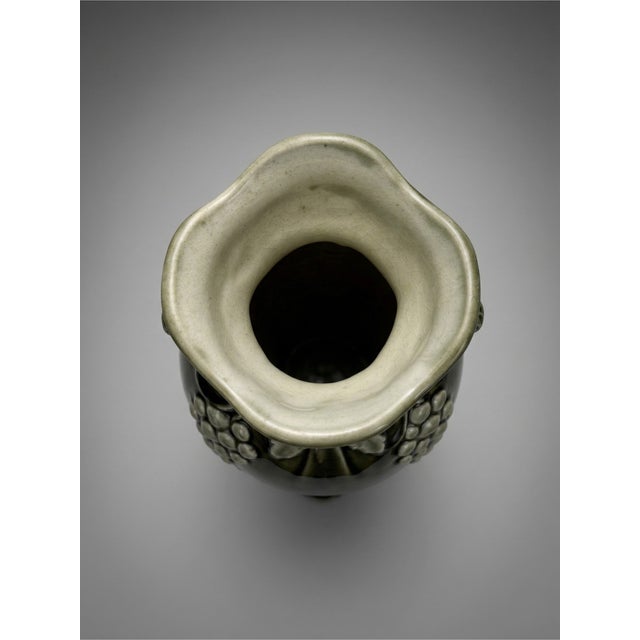 Art Nouveau Glazed Ceramic Model 4696 Vase with Relief Grape Decor from De Bruyn For Sale - Image 5 of 7