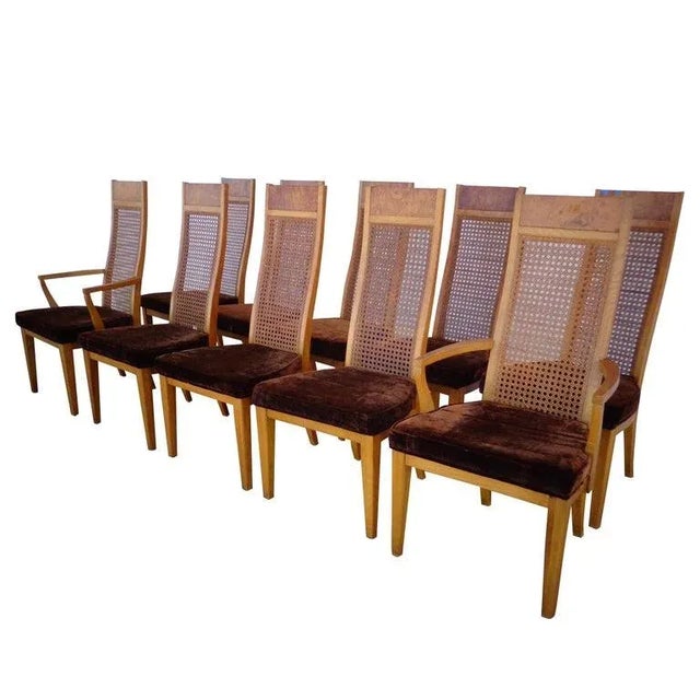 Mid-Century Modern (1) Lane High Back Cane Burl Dining Chairs 8 Available For Sale - Image 3 of 13