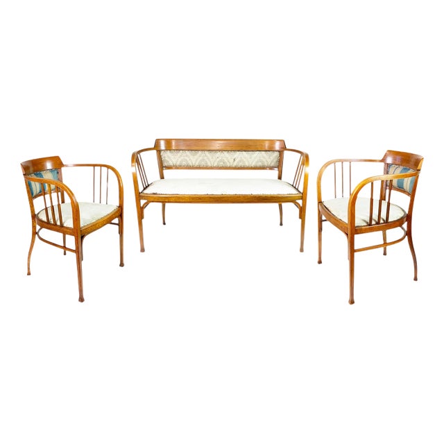 Nr. 13 and Nr. 6213 Sofa and Armchairs by Otto Wagner for Thonet, 1890s, Set of 3 For Sale