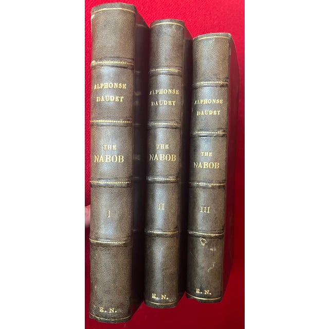 Antique 19th Century Fine Leather Bindings Alphonse Daudet "The Nabob" Book of Manners London 1878 - 3 Volumes For Sale - Image 4 of 13