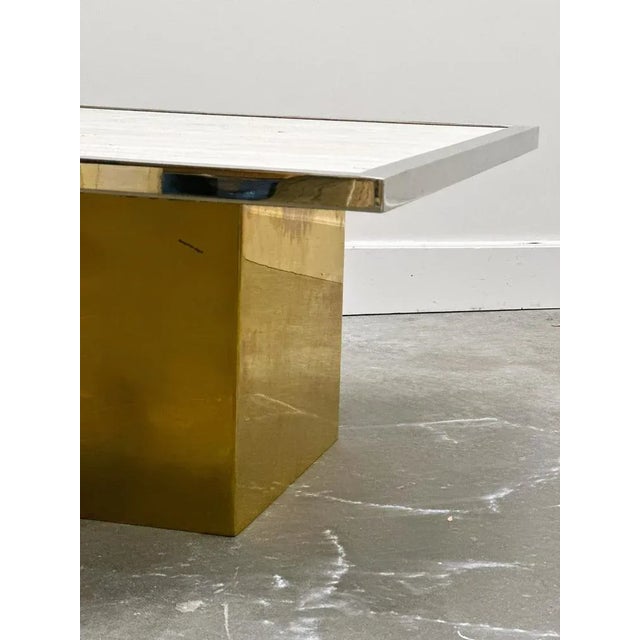Brute Travertin Coffee Table with Brass Base and Chrome Edges, 1970s For Sale - Image 3 of 11
