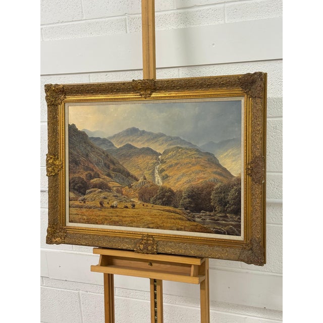 Sheep by Mountain Waterfall in Lake District England an Original Oil on Canvas 1990 Circa For Sale - Image 10 of 16