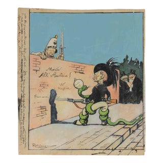 Gabriele Galantara, The Bersagliere and the Snake, Mixed Media Drawing, 1908 For Sale