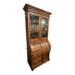 Antique Eastlake Burl Wood Cylindrical Secretary For Sale