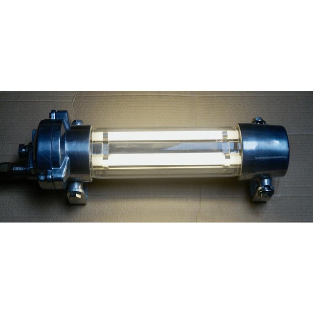 A superb “ark royal” mcgeoch aluminium light. Made from aluminium, with brass fittings, the bulbs are contained in a glass...