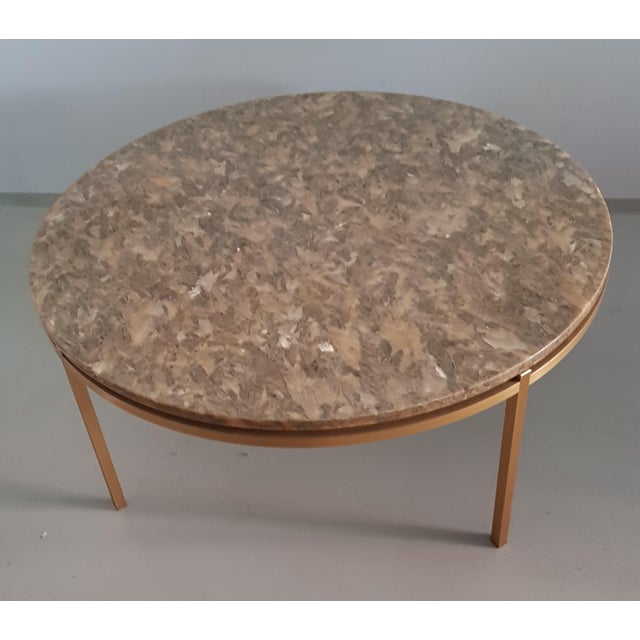 Mid-Century Modern Coffee Table with Brass Frames and Marble Look, 1970s For Sale - Image 3 of 4