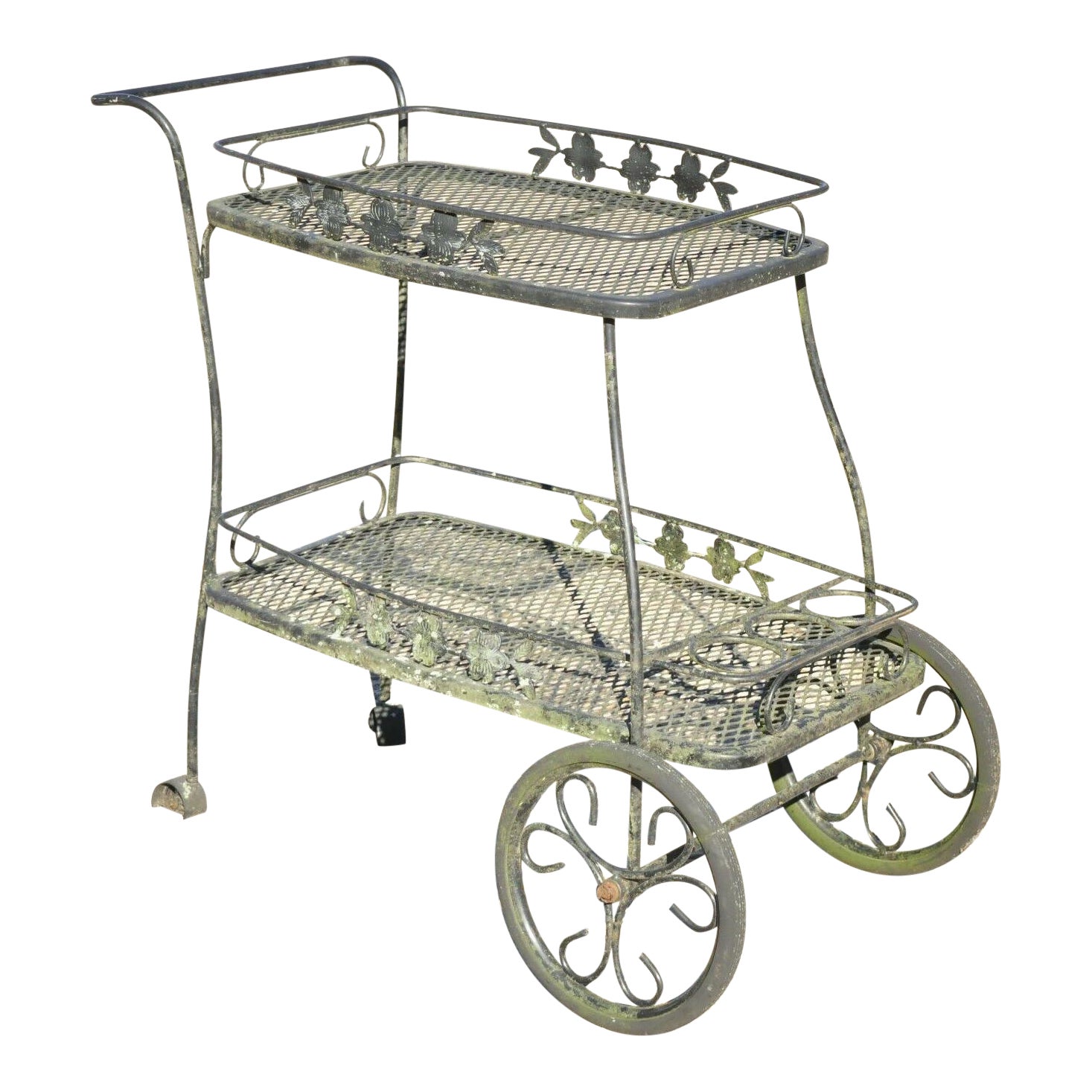 Vintage Woodard Tea Bar Cart Black Wrought Iron Garden Patio With