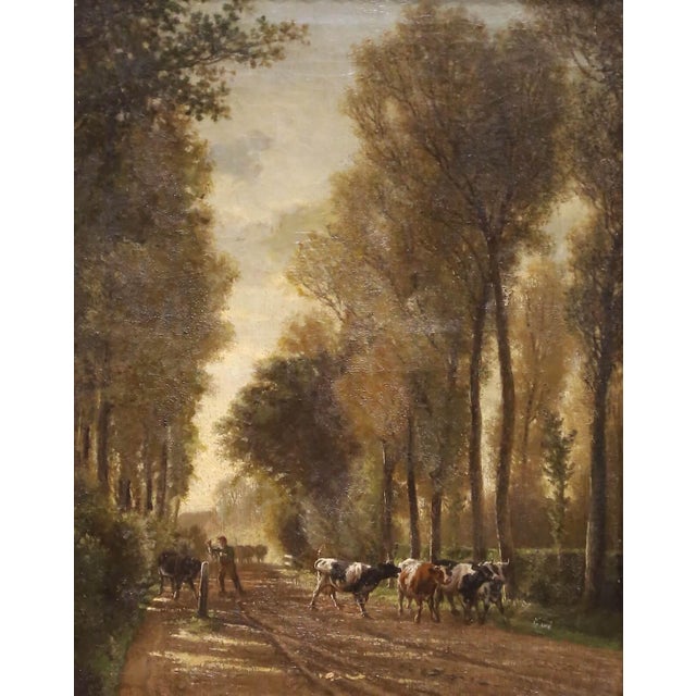 French 19th Century French Barbizon Style Landscape With Cattle in Gilt Frame For Sale - Image 3 of 9