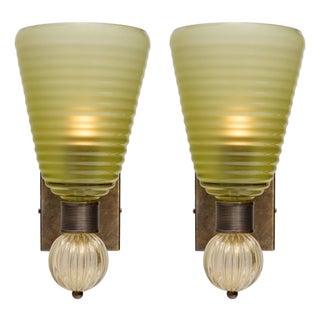 Italian Venetian Glass Opaque Torch Sconces, Murano, Hand-Blown - a Pair For Sale