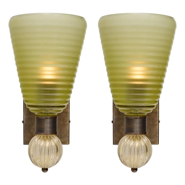 Italian Venetian Glass Opaque Torch Sconces, Murano, Hand-Blown - a Pair For Sale