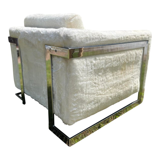Metal Mid Century Chrome and Upholstered Club Chair After Milo Baughman For Sale - Image 7 of 8