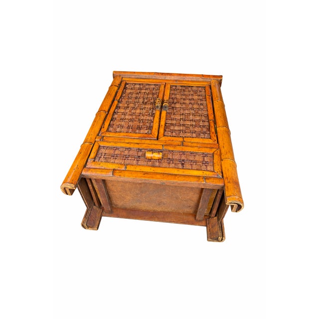 Vintage 1970s Honey-Toned Bamboo & Woven Rattan Cabinet For Sale - Image 4 of 16