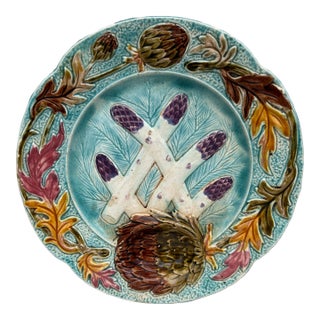 French Majolica Asparagus Plate Orchies, Circa 1890 For Sale
