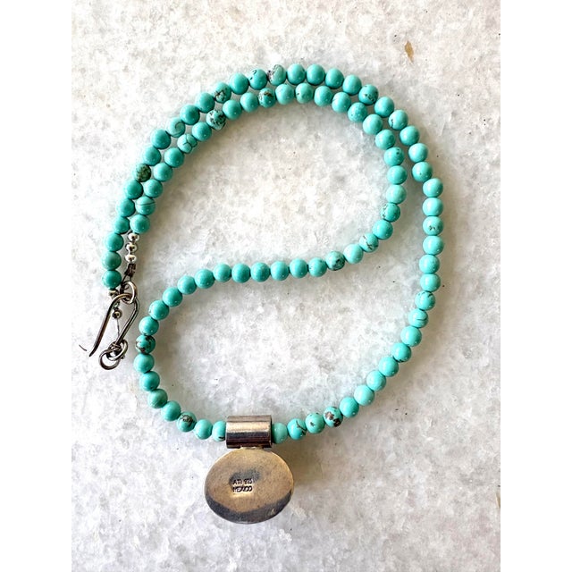 Turquoise Beaded Necklace With Sterling Silver and Turquoise Pendant For Sale - Image 4 of 4