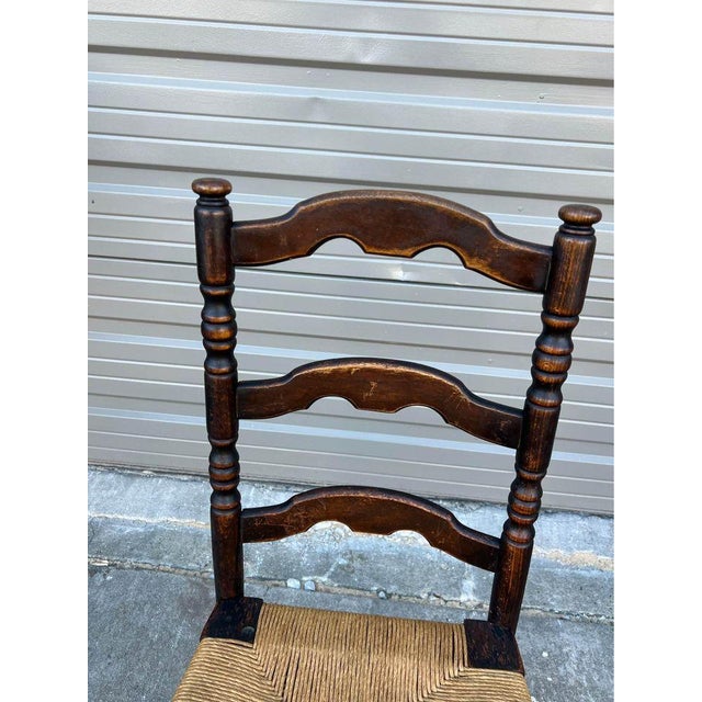 Early 20th Century Pair of Antique High Ladder Back Rush Seat Side