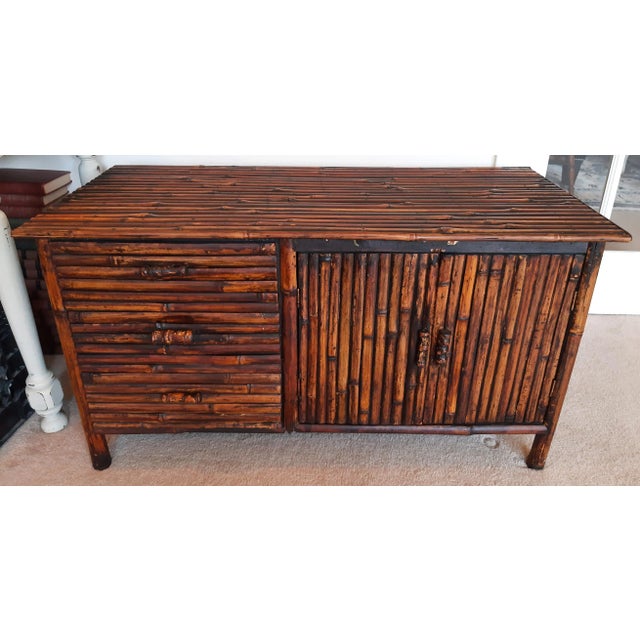 Vintage Bamboo Console Cabinet Table For Sale - Image 9 of 12
