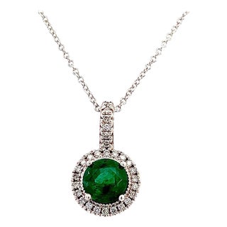 Natural Emerald Diamond Pendant Necklace 18" 14k W Gold 1.90 TCW Certified For Sale