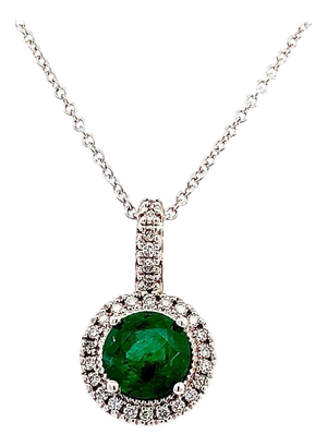 Natural Emerald Diamond Pendant Necklace 18" 14k W Gold 1.90 TCW Certified