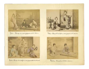 Unknown, Vintage Photos of Geishas from Tokyo, Album Prints, 1880s-1890s, Set of 4