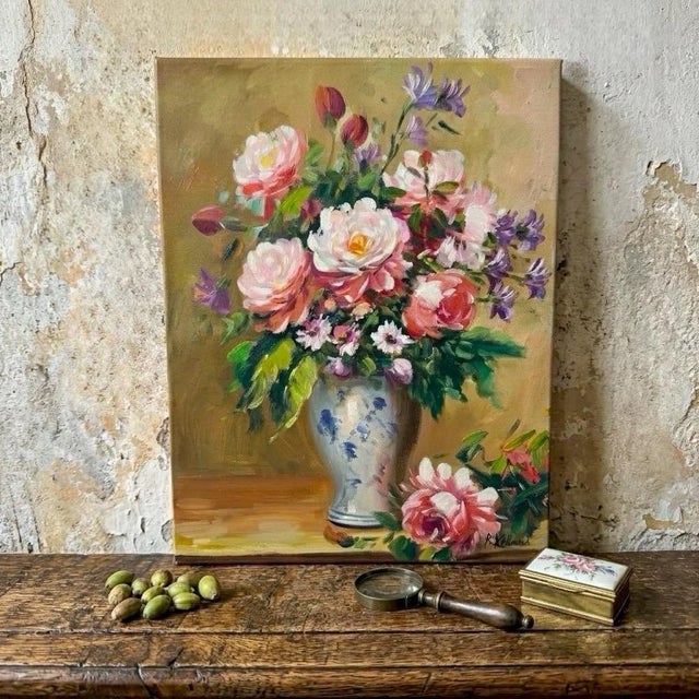 We're absolutely captivated by this superb oil on canvas by Peter Kelland, a painter specializing in floral still lifes...