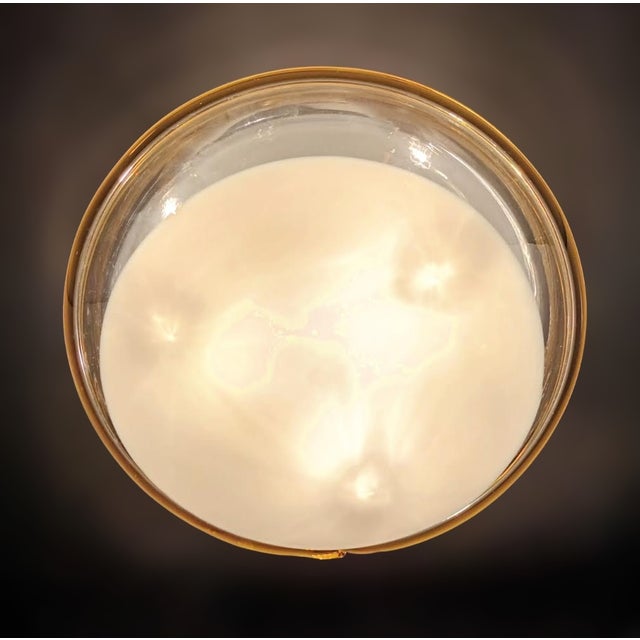 Brass 1960s Murano Milky White Flush Mount For Sale - Image 8 of 9