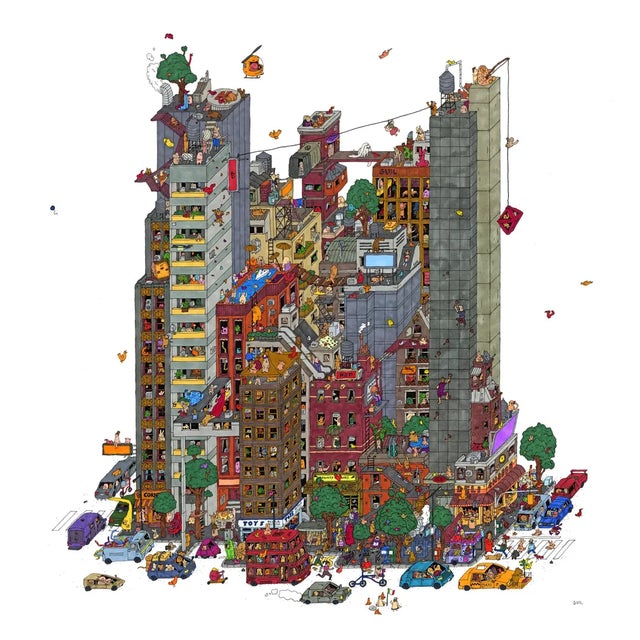 Guillaume Cornet, All the Cheese in NYC, Ink on Paper, 2023 For Sale