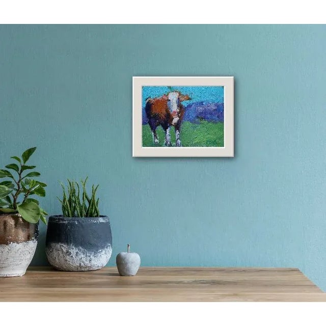 Brown Modern Abstract Cow, Oil Painting Small For Sale - Image 8 of 8