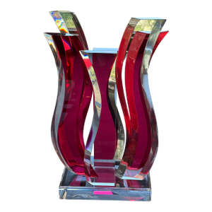 Vintage David Muniz 23" Ruby Red & Clear Lucite Art Sculpture 1996, Signed. Rare