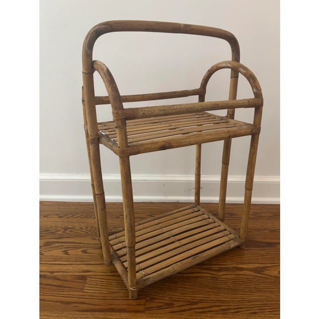 Boho Chic Petite Vintage Mid to Late Twentieth Century Bamboo/Rattan Two Tiered Boho Shelf For Sale - Image 3 of 9