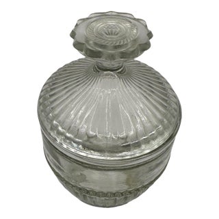 Vintage Clear Glass Lidded Vanity Jar With Ribbed Base For Sale