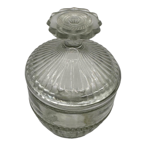 Vintage Clear Glass Lidded Vanity Jar With Ribbed Base