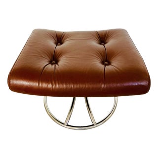 Vintage Norwegian Cognac Leather & Chrome Swivel Ottoman from Ekornes Stressless, 1970s For Sale